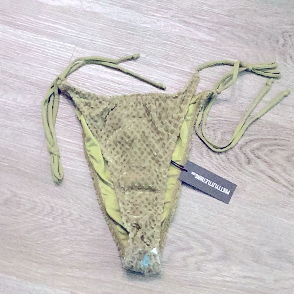Olive Textured Bikini Bottom with Side Ties